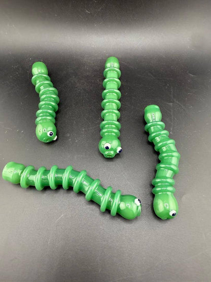 Wildfire Productions Pipe - Green Glow Worm Onie / Chillum featuring four green worm pipes with eyes.