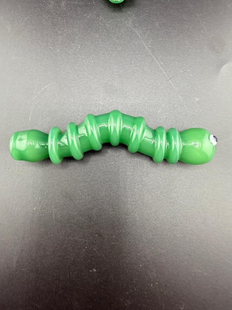 Wildfire Productions Pipe - Green Glow Worm Onie / Chillum design with bright green accents and fun shape.