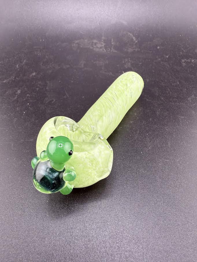 Wildfire Productions Turtle Pipe – Handcrafted glass piece with turtle design, showcasing vibrant colors and craftsmanship.