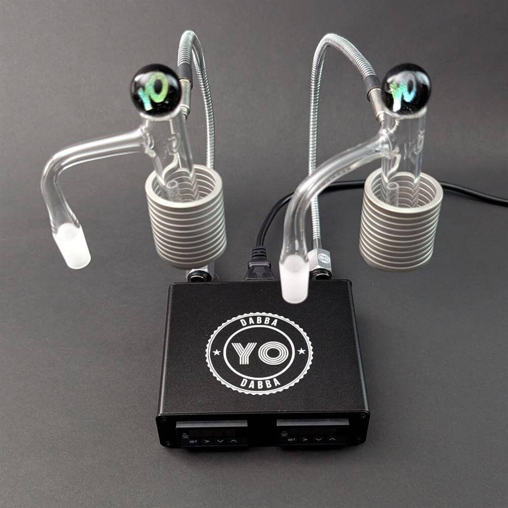 Yo Dabba Dabba Dual Head Enail 30mm/30mm Kit with dual coils and customizable heat settings.