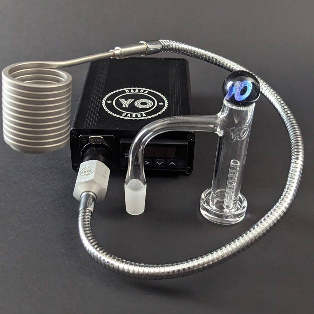 Yo Dabba Dabba Flex Coil Enail 30mm Kit featuring a digital display control box and seamless long barrel slurper.