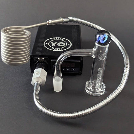 Yo Dabba Dabba Flex Coil Enail 30mm Kit featuring a digital display control box and seamless long barrel slurper.
